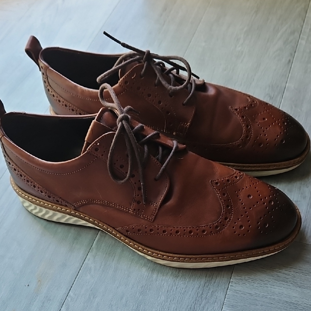 👞 ECCO St.1 Hybrid Mens Size 10|44 Cognac Brown Leather Dress Wingtip Oxfords